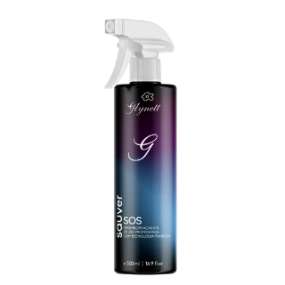 Frasco spray SOS Sauver da Glynett em embalagem preta com detalhes em azul e roxo