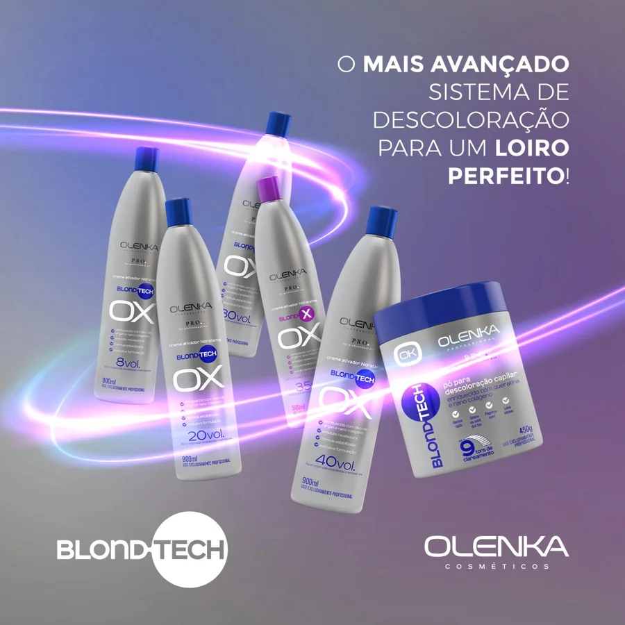 Publicação oficial Olenka com pó descolorante Blond Tech e cremes ativadores