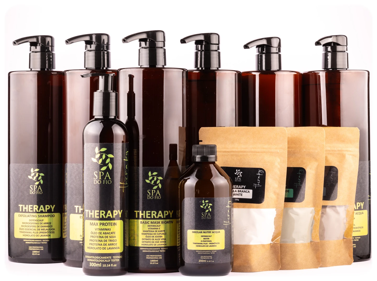 Linha Therapy completa da Spa do Fio: frascos, Mix Oil Carreador e argilas